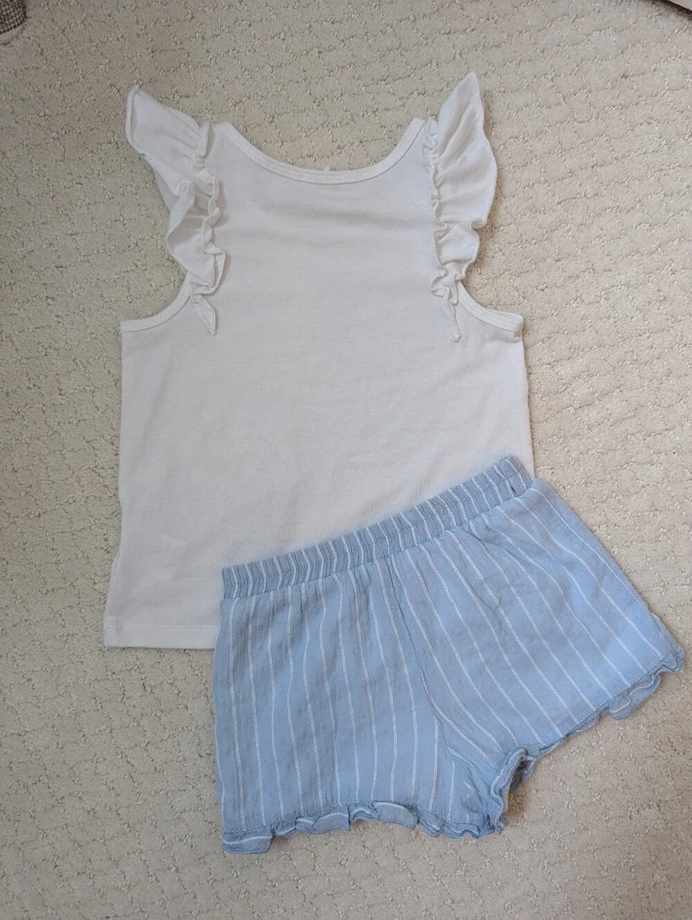 Girls Truly Me White Tank & Blue Striped Daisy Shorts Set